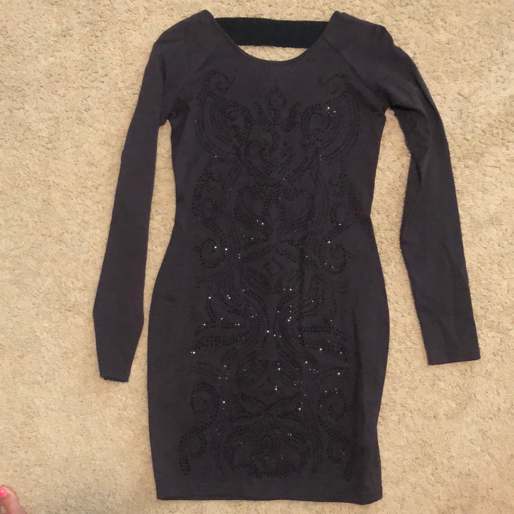 Charcoal Grey dress with stone detail